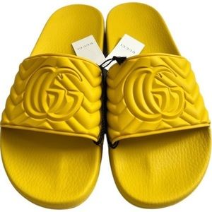 Authentic GUCCI Matelasse Yellow Rubber Slides w/ Box, Size: US9